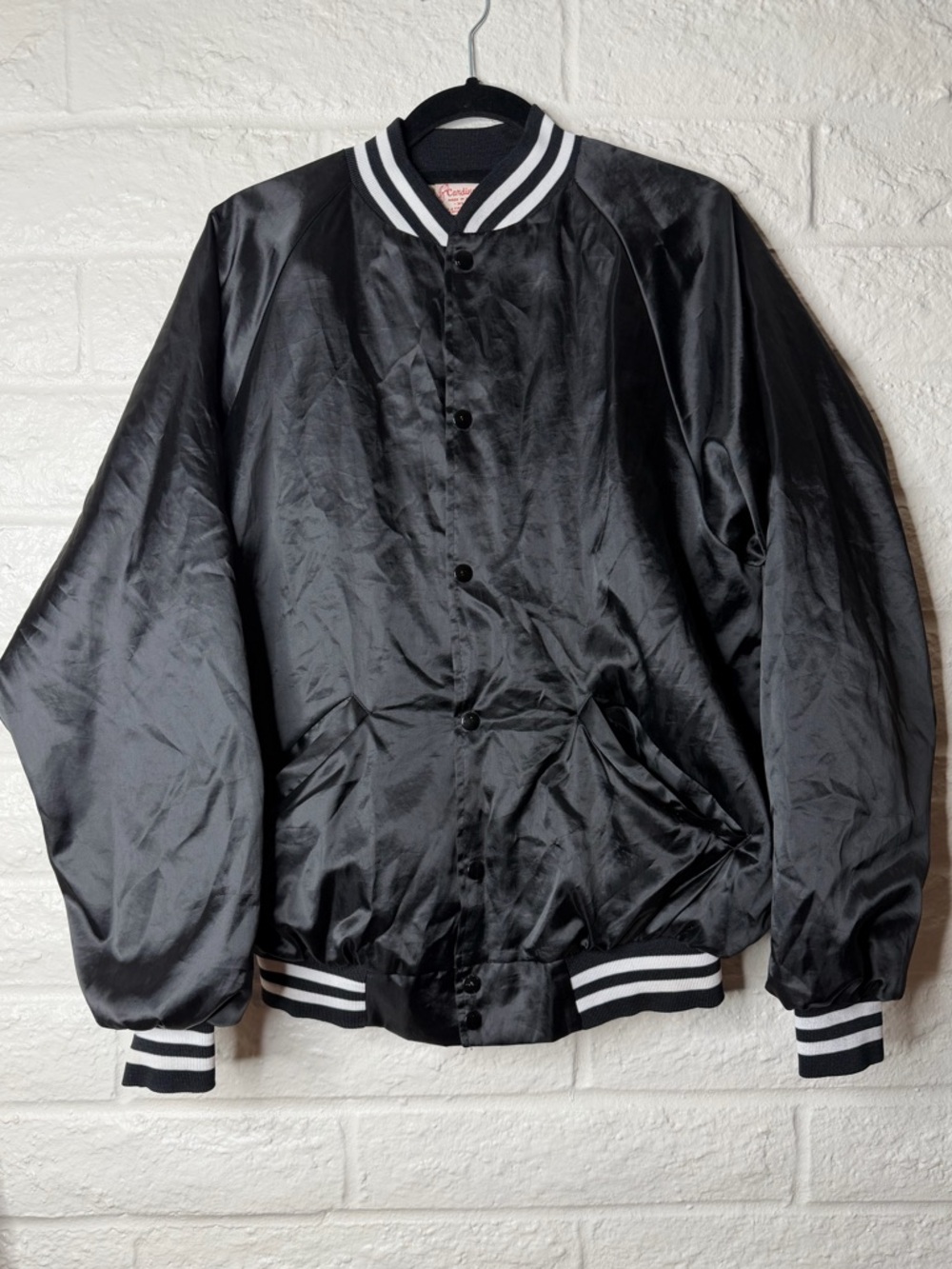 Vintage Cardinal Satin Shiny Bomber Jacket Mens L Blank Snap 90s Made USA